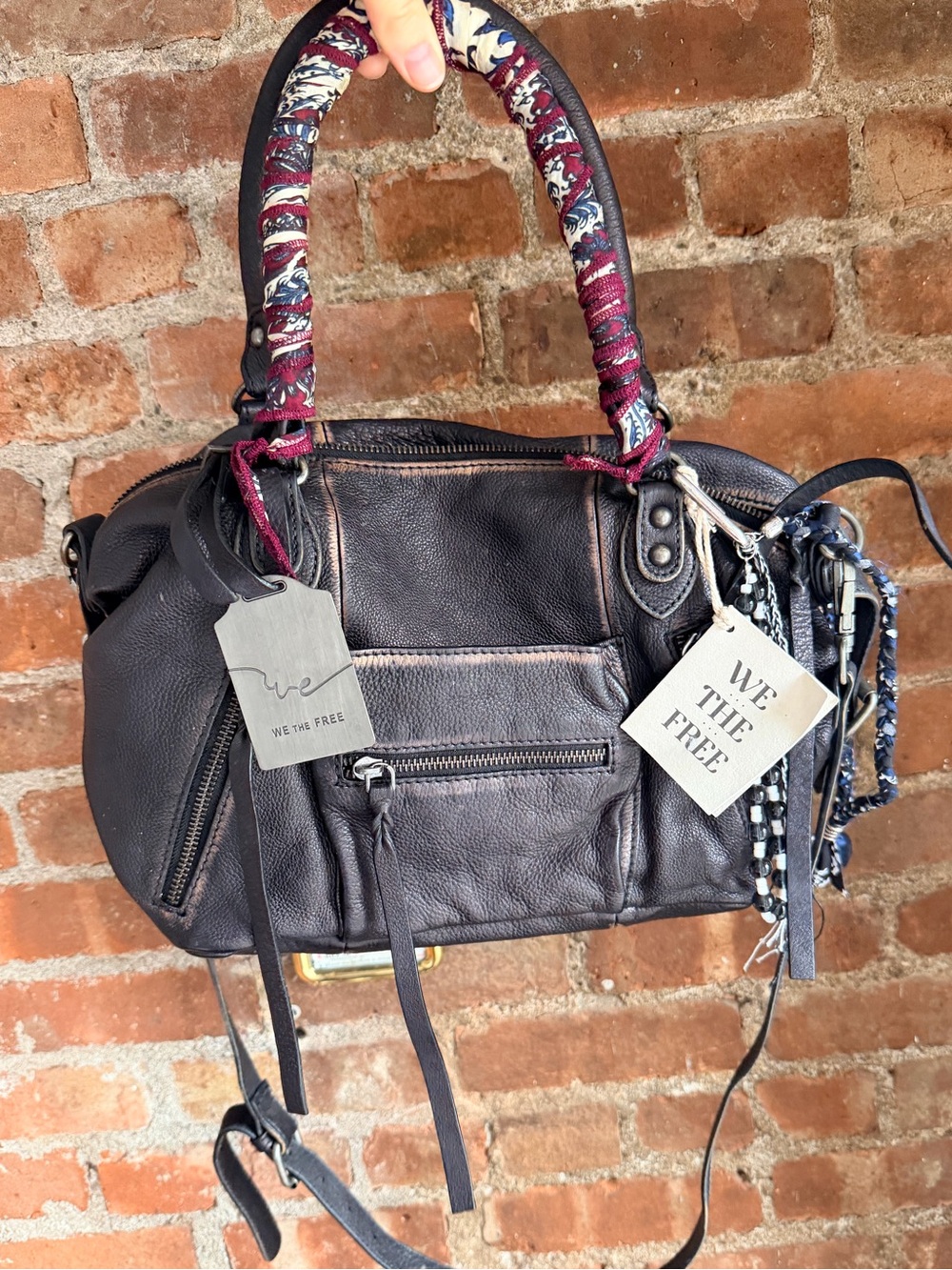 We The Free Leather Shoulder Bag with Patterned Wrapped Handle